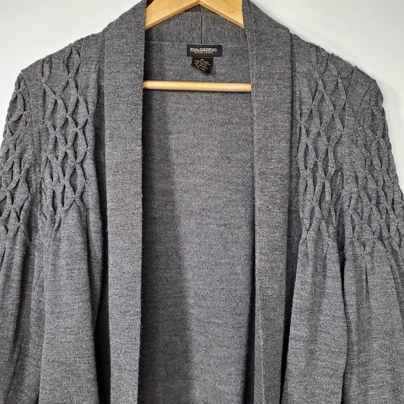 Philosophy Diamond Pattern Bell Sleeve Cardigan Charcoal Gray Size Medium - Picture 2 of 8